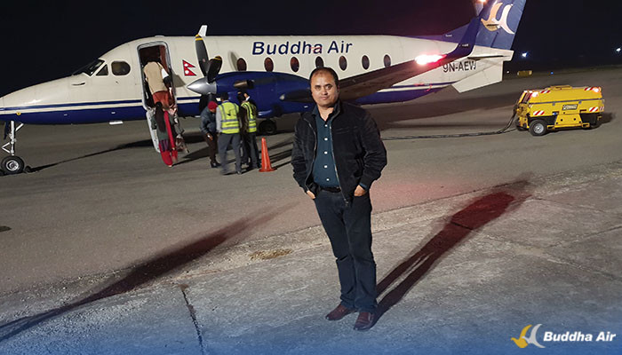 Lalit KC, Royal Club Frequent Flyer with Buddha Air Beechcraft Aircraft
